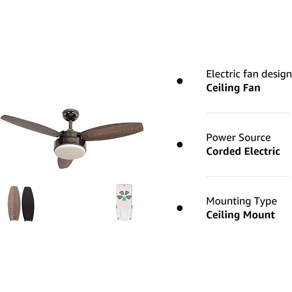 Huangchuang Ventilador de techo interior de estilo moderno de 52 pulgadas con kit de luz regulable y control remoto, cuchillas reversibles, ETL para sala de estar, dormitorio, sótano, cocina, metal