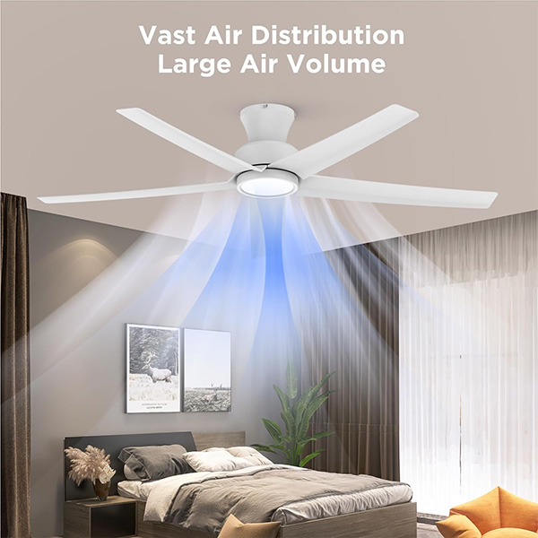 Huangchuang – Ventiladores de techo de 52 pulgadas con luces, ventiladores de techo de gran volumen de aire con motor CC silencioso reversible y control remoto (blanco)