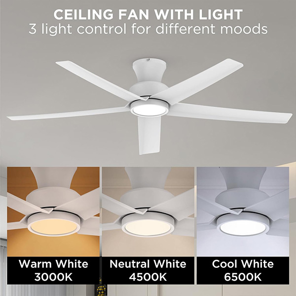 Huangchuang – Ventiladores de techo de 52 pulgadas con luces, ventiladores de techo de gran volumen de aire con motor CC silencioso reversible y control remoto (blanco)