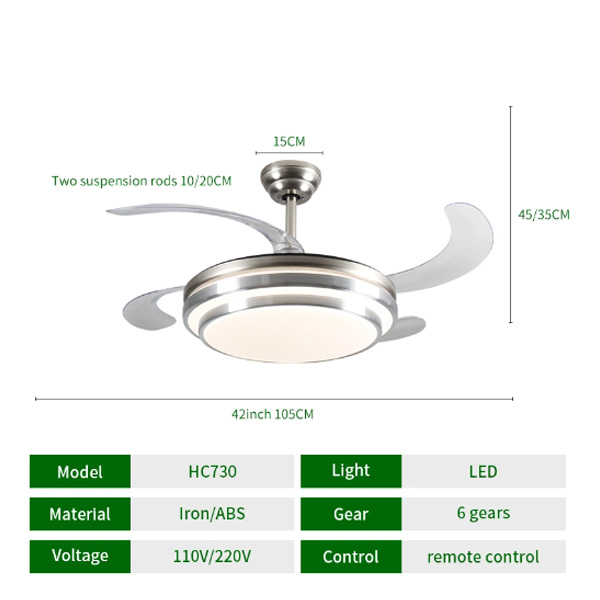 Ventilador de luz Fabricante de motor de CC de alta calidad de plata Ventilador de luz