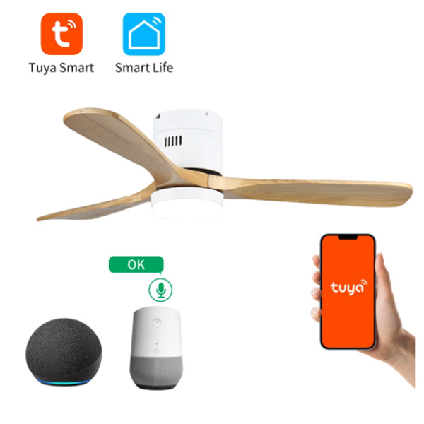 Huangchuang Bluetooth WiFi Aspas de madera maciza Ventilador de techo Luz 3 Luz LED