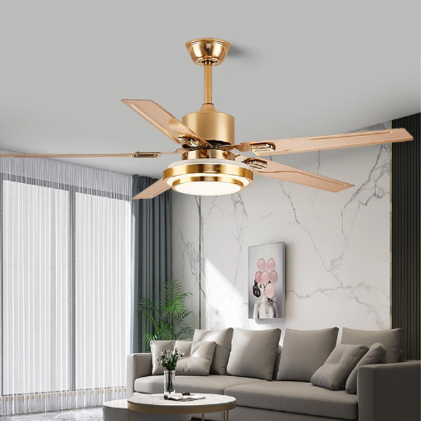 Ventilador de techo LED con atenuación de 3 colores y control remoto de DC de cobre con luz